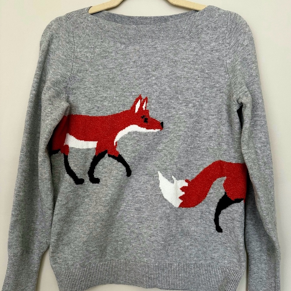 LOFT Gray Sweater with Red Fox Design